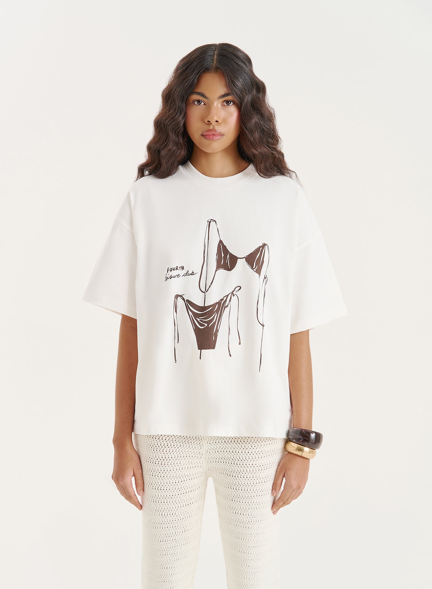 Cream Bikini Graphic Oversized T-Shirt
